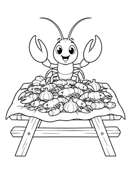 Free printable Happy Crawfish At Picnic Feast coloring page
