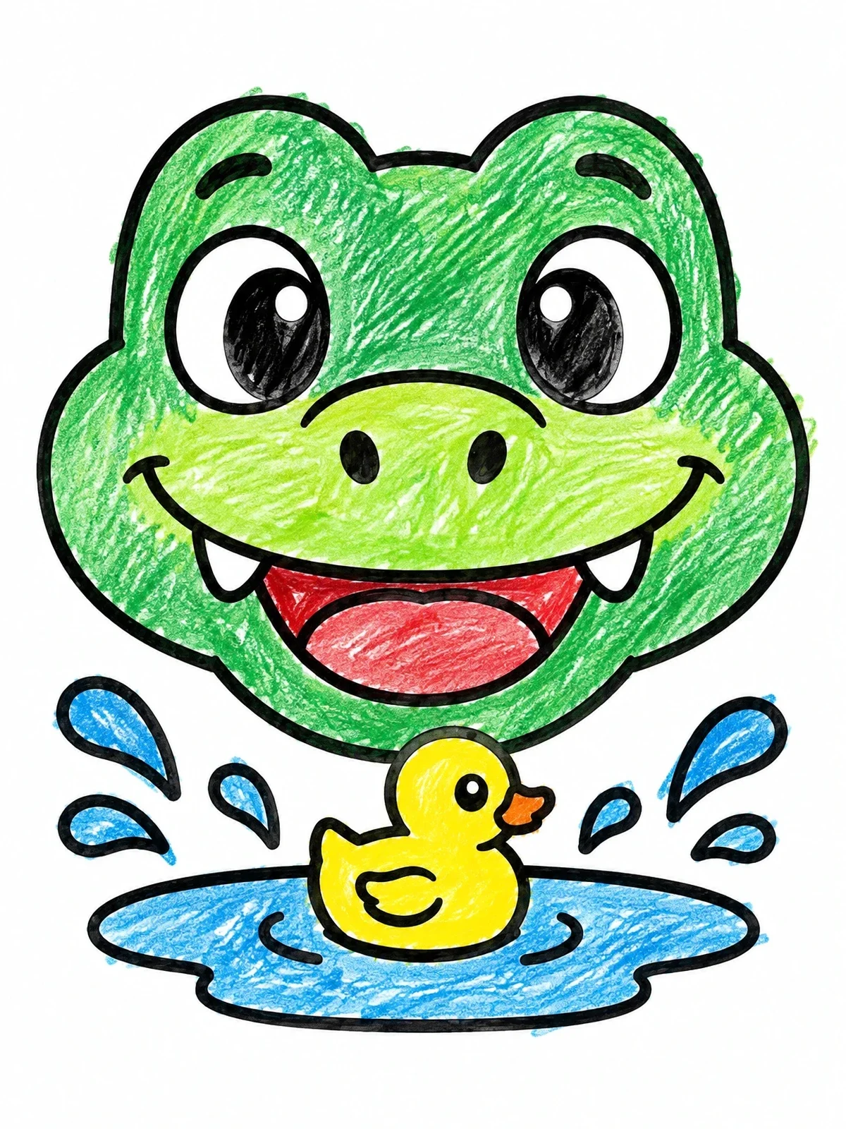 Colored example of the Happy Crocodile With Rubber Duck coloring page