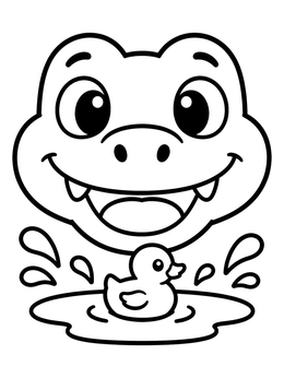 Free printable Happy Crocodile With Rubber Duck coloring page