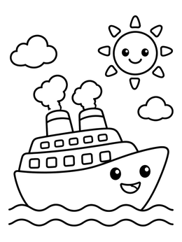 Free printable Happy Cruise Ship In The Sunshine coloring page