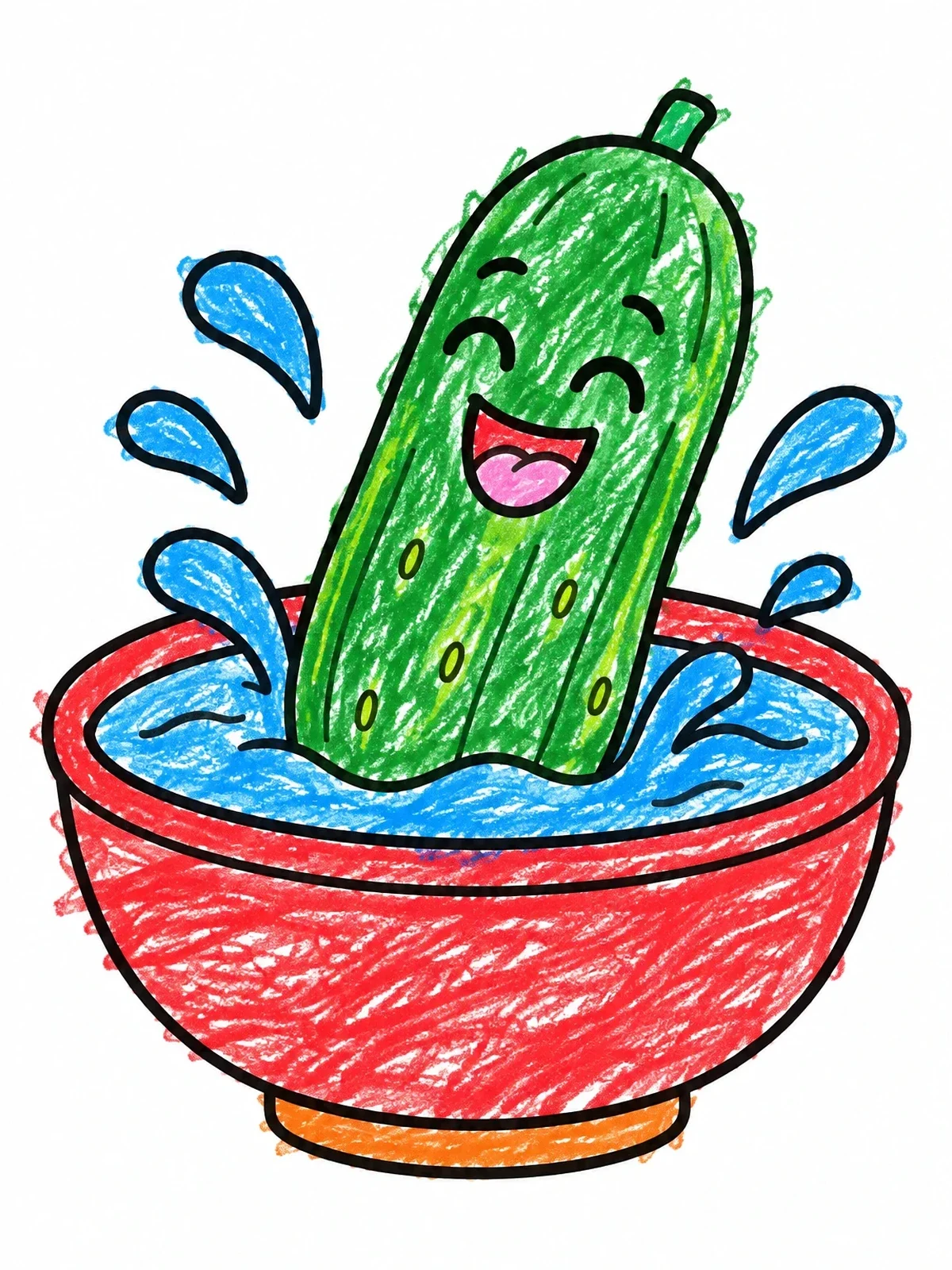 Colored example of the Happy Cucumber Splashing In Water coloring page