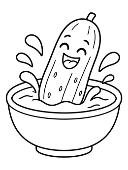 Free printable Happy Cucumber Splashing In Water coloring page