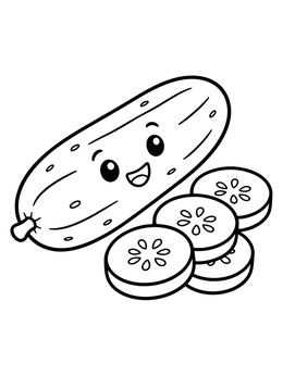 Free printable Happy Cucumber With Fresh Slices coloring page