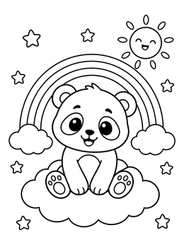 Free printable Cute Panda On A Cloud With Rainbow coloring page
