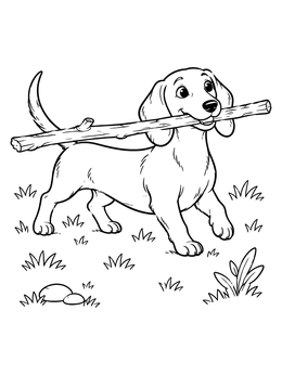 Free printable Happy Dachshund Carrying A Large Stick coloring page