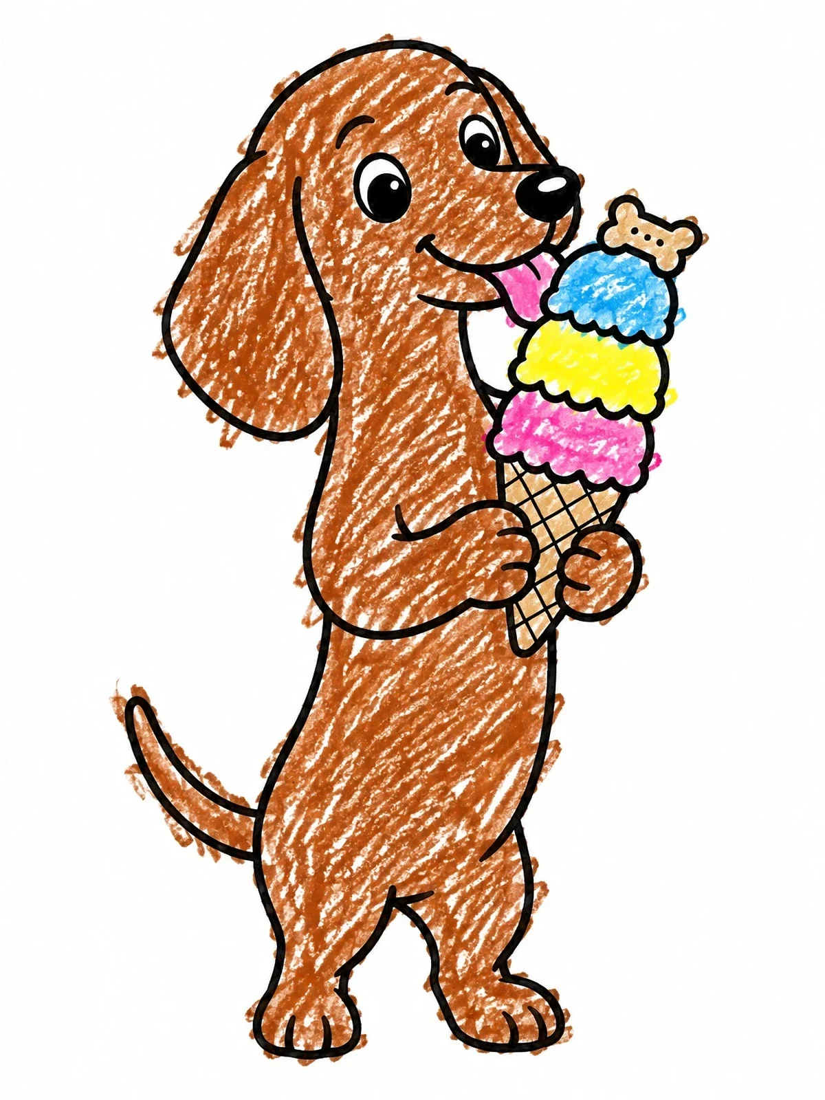 Colored example of the Happy Dachshund With Ice Cream Cone coloring page