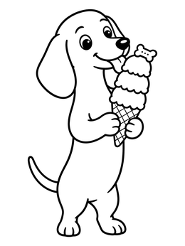 A cheerful puppy enjoys a treat on this cute dachshund coloring page.