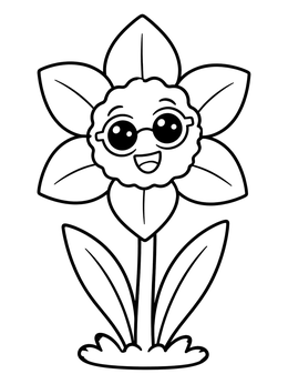 Free printable Happy Daffodil Wearing Glasses coloring page