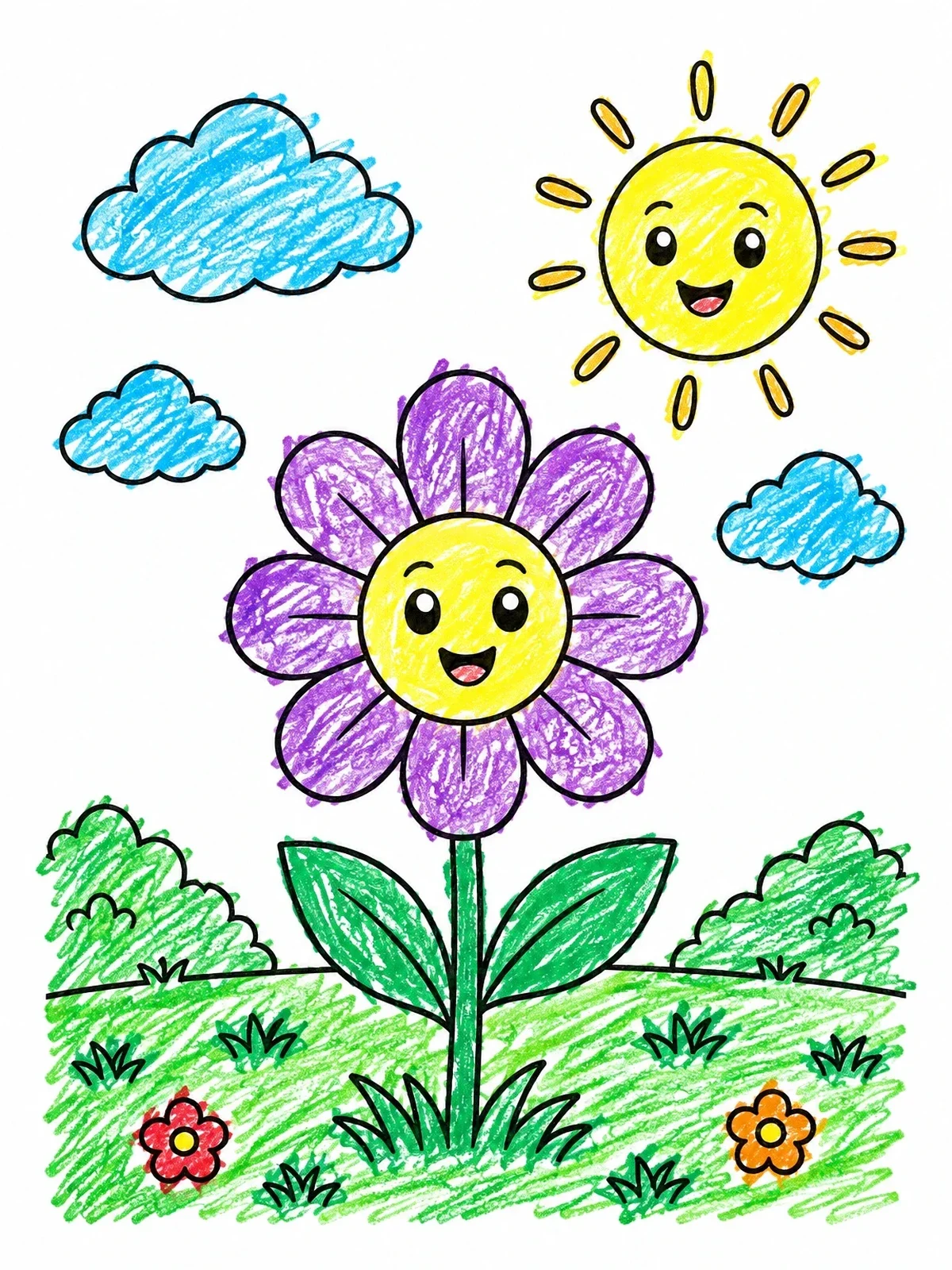 Colored example of the Happy Daisy Under The Sun coloring page