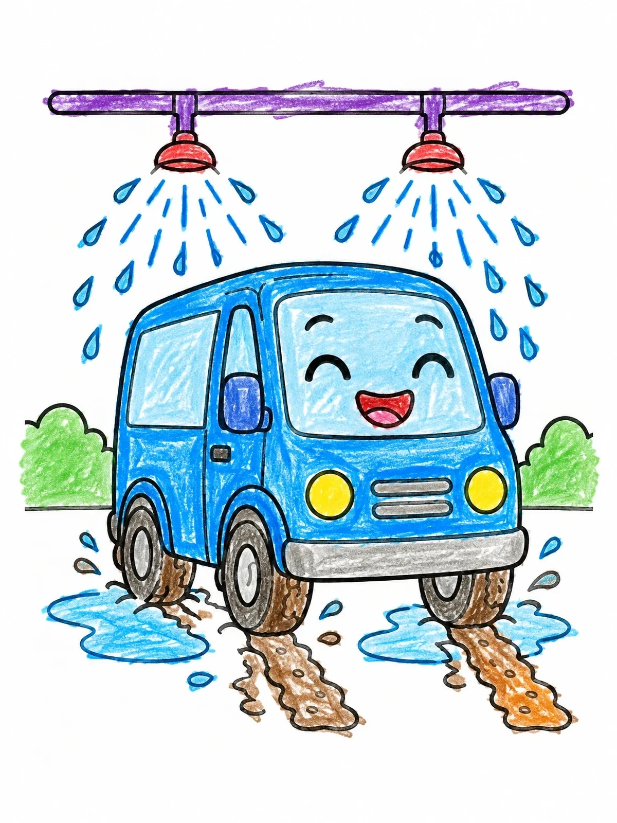 Colored example of the Happy Delivery Van At The Car Wash coloring page