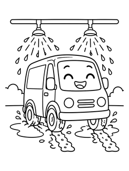 Free printable Happy Delivery Van At The Car Wash coloring page