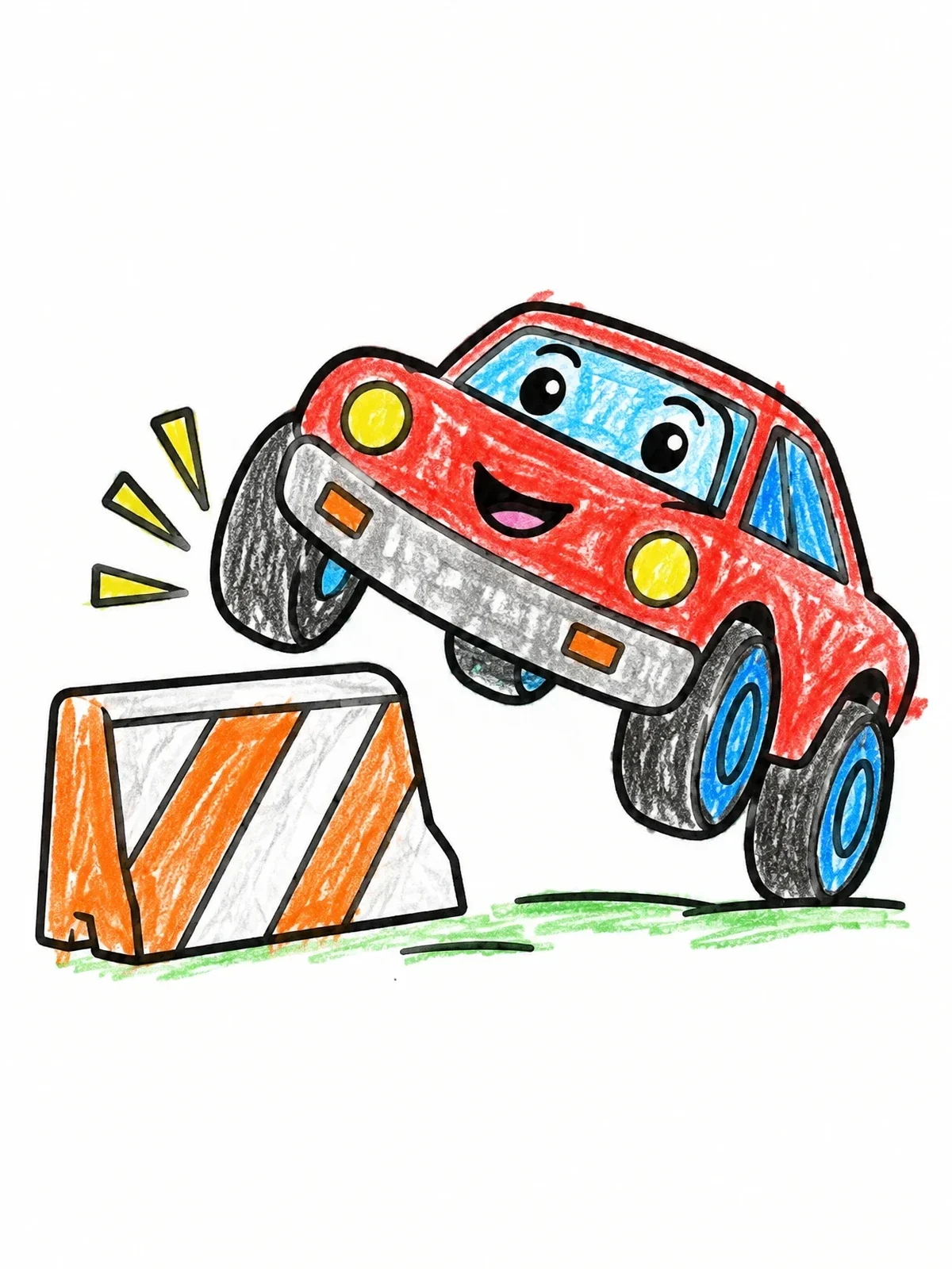 Colored example of the Happy Derby Car Jumping Barrier coloring page