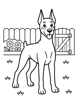 Free printable Happy Doberman In The Backyard coloring page