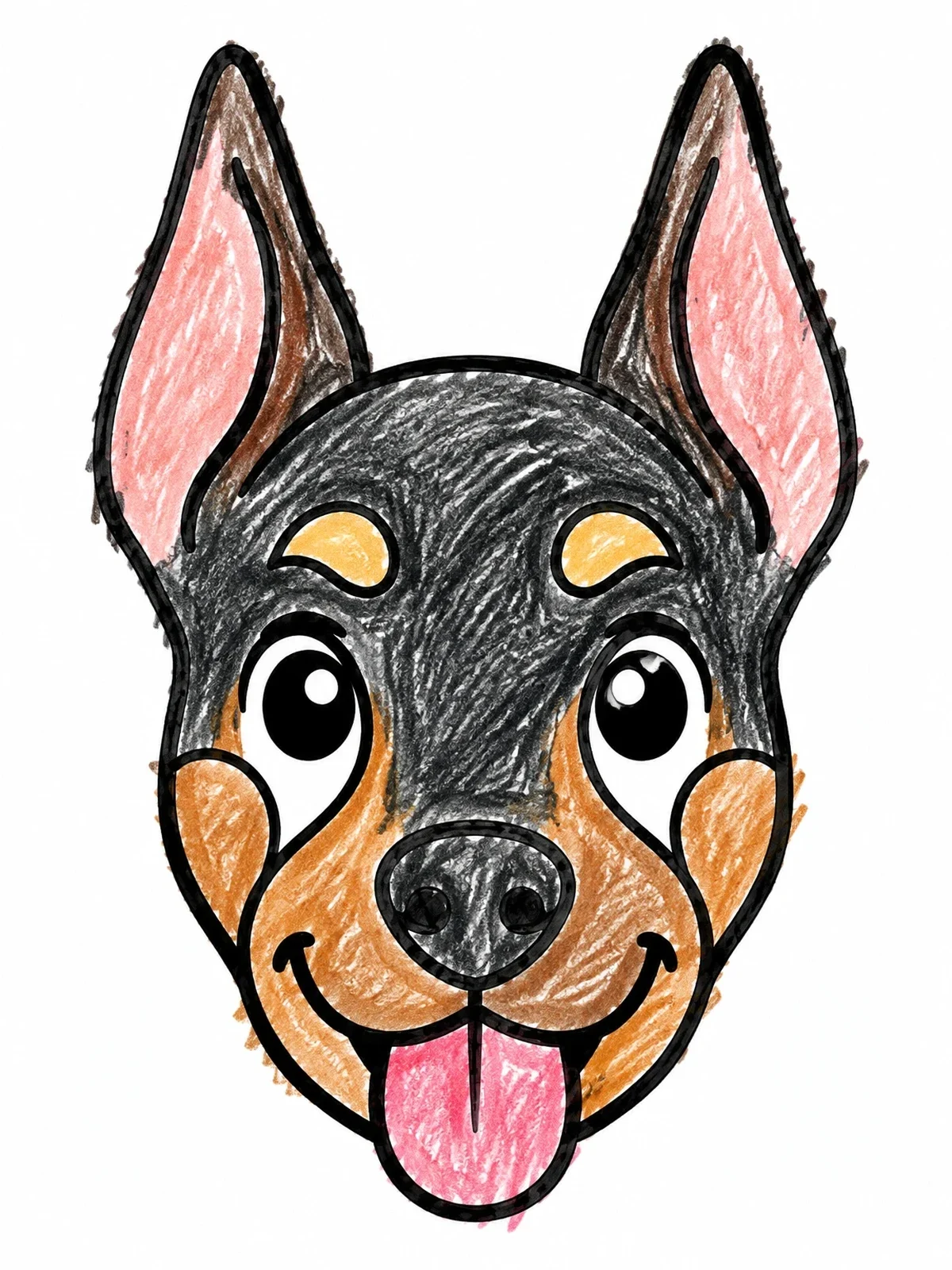 Colored example of the Happy Doberman Pinscher Puppy Face coloring page