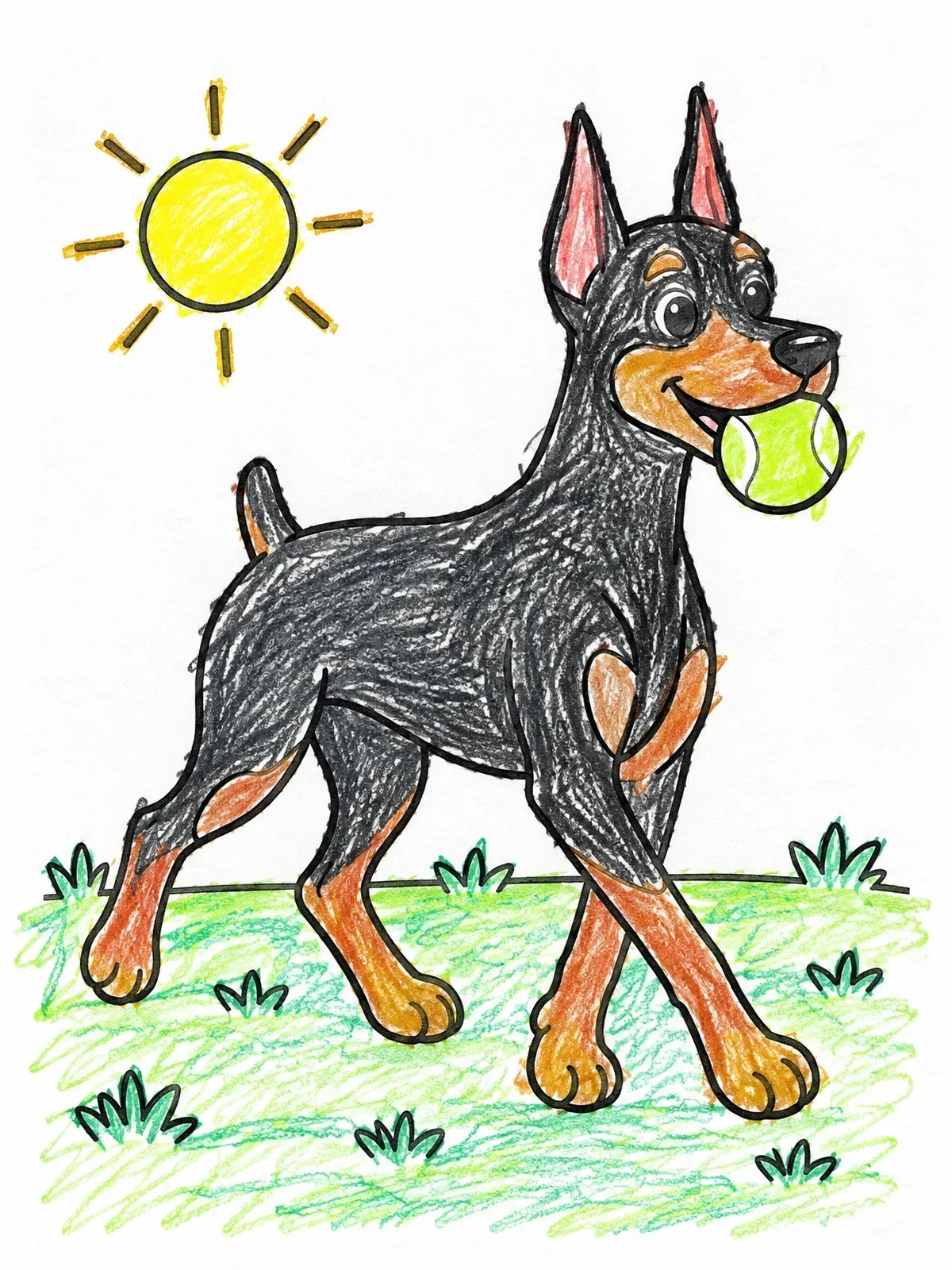Colored example of the Happy Doberman With Tennis Ball coloring page