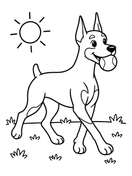 Free printable Happy Doberman With Tennis Ball coloring page