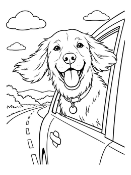 Free printable Happy Dog In Car Window coloring page