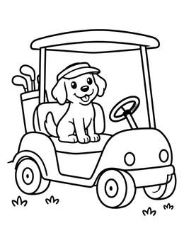 Free printable Happy Dog In A Golf Cart coloring page