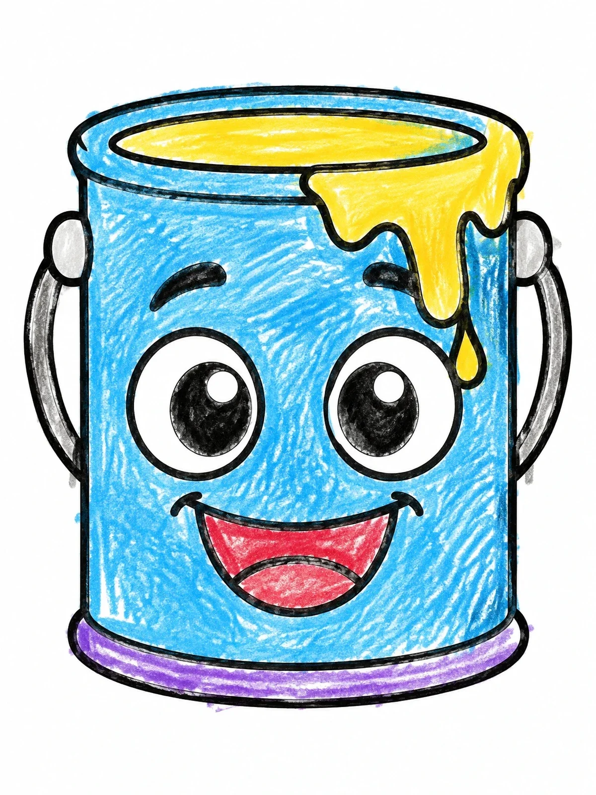 Colored example of the Happy Dripping Paint Can coloring page