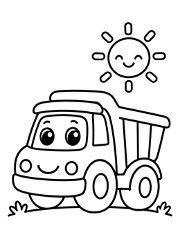 Free printable Happy Dump Truck Under The Sun coloring page