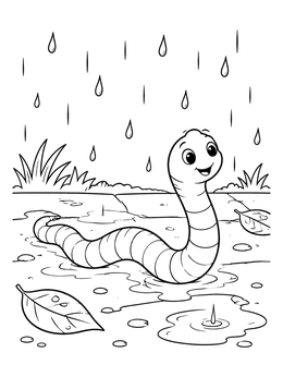 Free printable Happy Earthworm In The Rain coloring page
