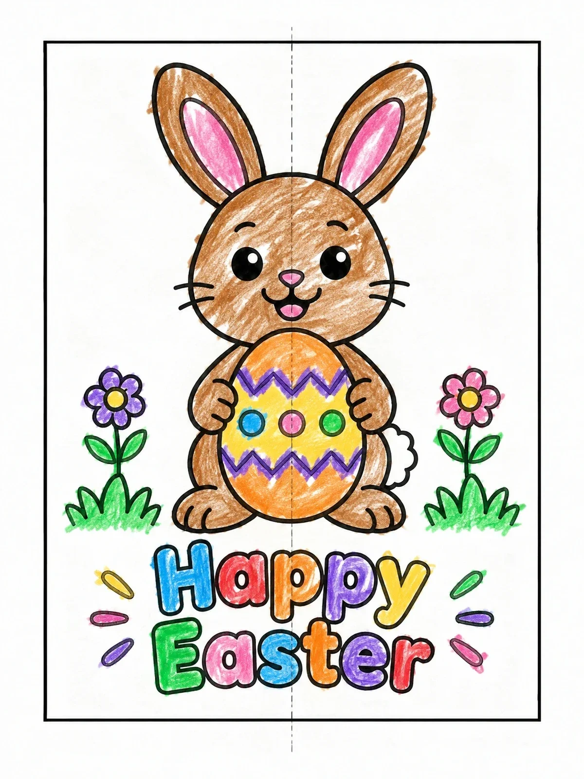 Colored example of the Happy Easter Bunny Card Template coloring page