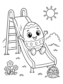 Free printable Happy Easter Egg On Playground Slide coloring page