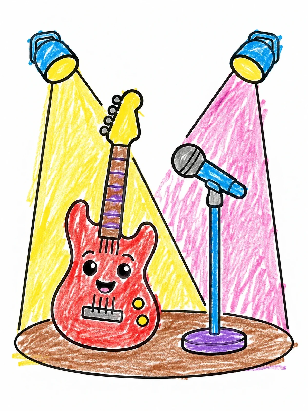 Colored example of the Happy Electric Guitar On Stage coloring page