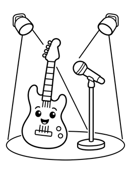 Free printable Happy Electric Guitar On Stage coloring page