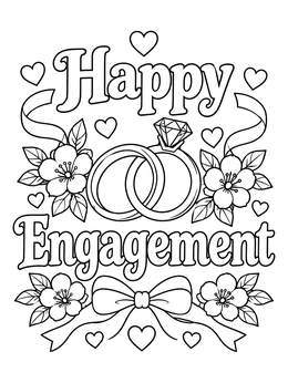 Free printable Happy Engagement Rings And Flowers coloring page