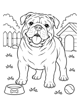 Free printable Happy English Bulldog In Backyard coloring page