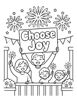 Free printable Family Celebrating With Fireworks And Sparklers coloring page