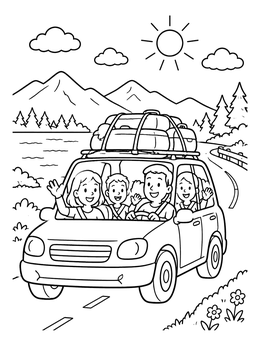 Free printable Family Driving On Scenic Mountain Road coloring page