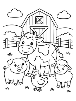 Free printable Happy Farm Animals By The Barn coloring page