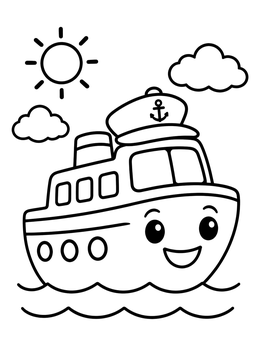 Free printable Happy Ferry Boat With Captain Hat coloring page