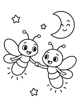 Free printable Happy Firefly Friends At Night coloring page