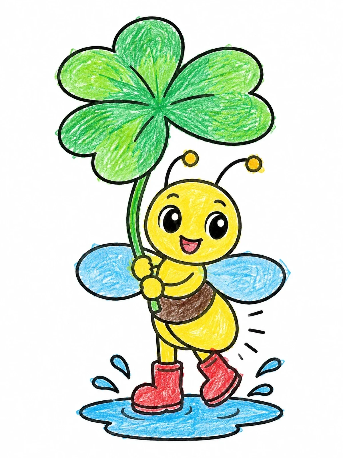 Colored example of the Happy Firefly Splashing In Puddle coloring page
