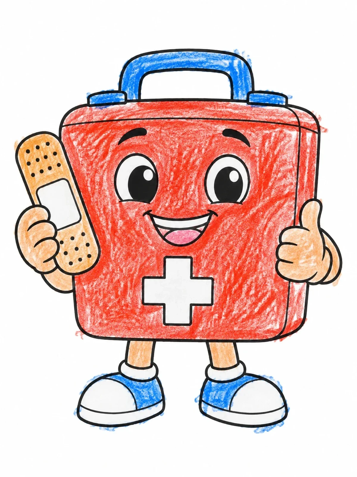 Colored example of the Happy First Aid Kit Character coloring page