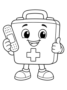 Free printable Happy First Aid Kit Character coloring page