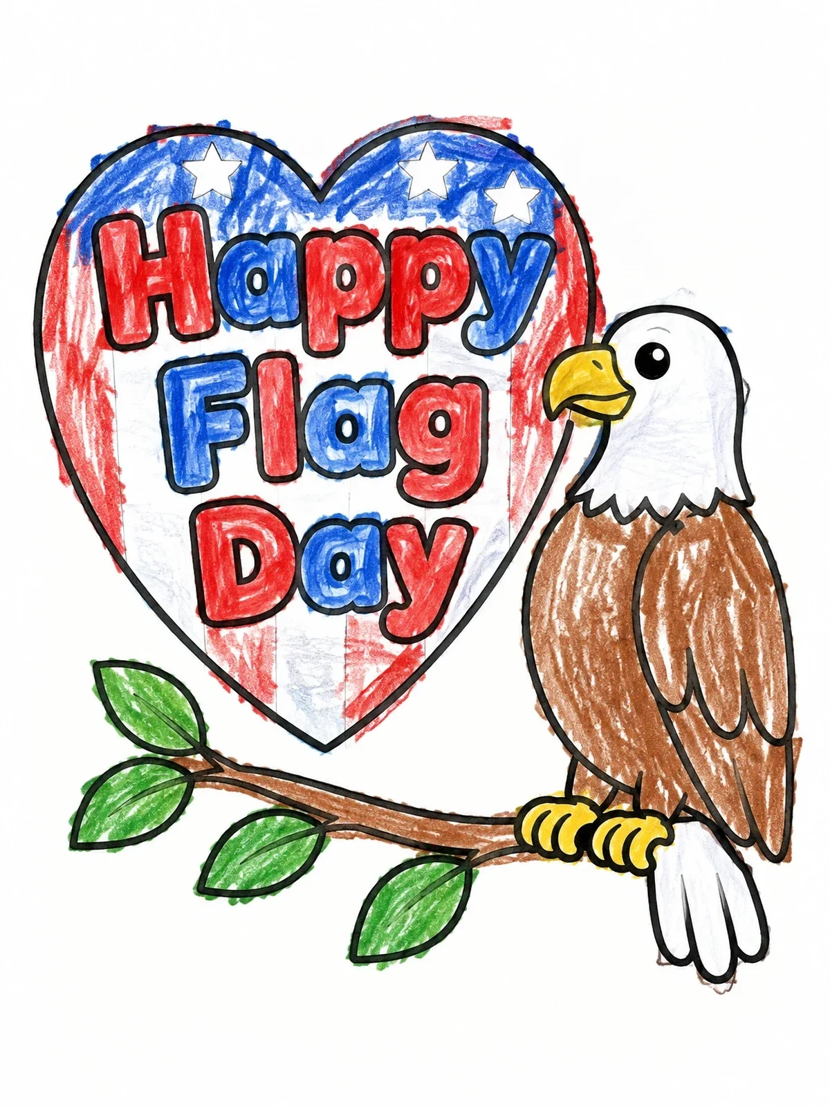 Colored example of the Happy Flag Day Eagle On Branch coloring page