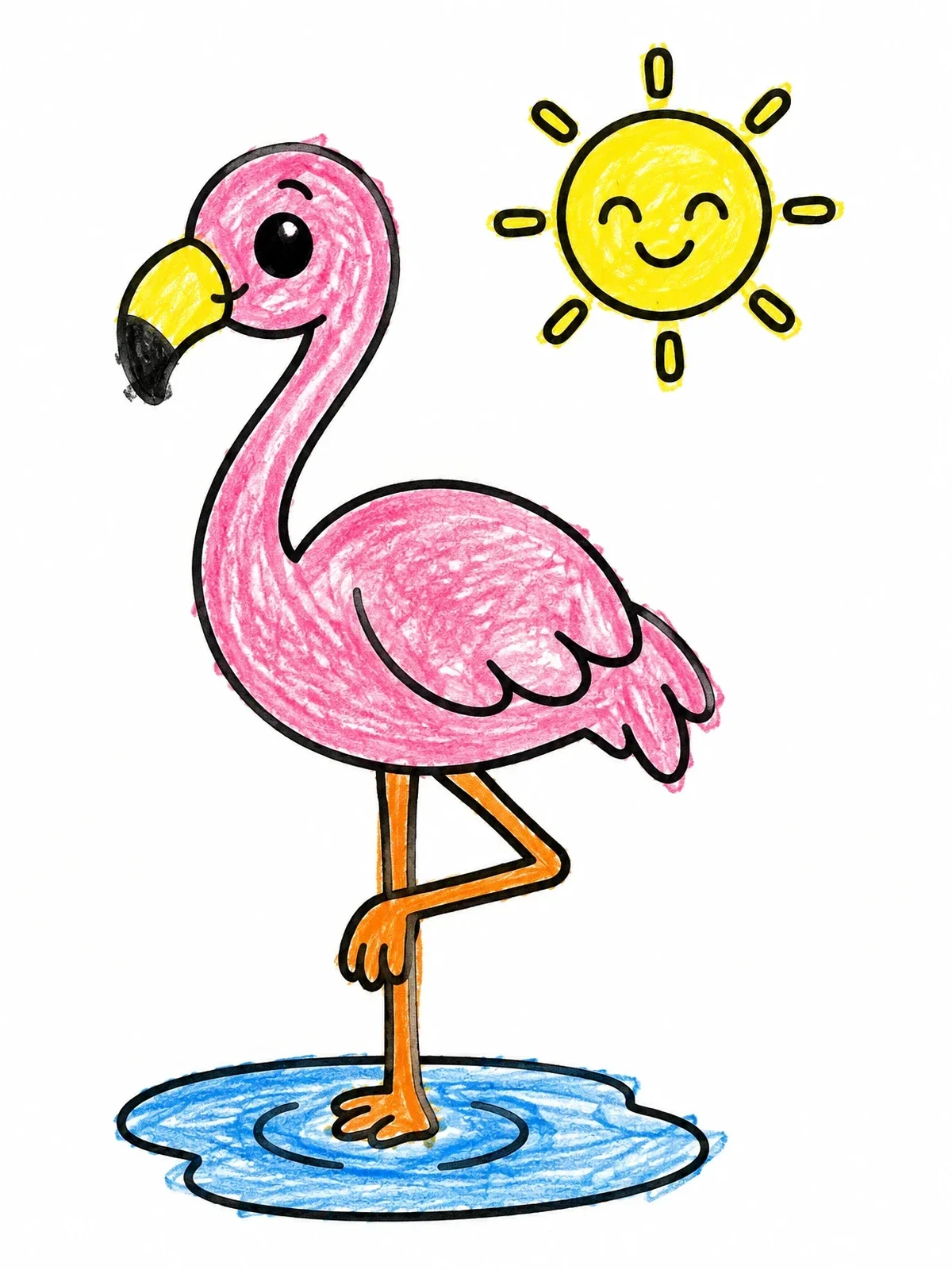 Colored example of the Happy Flamingo Under The Sun coloring page