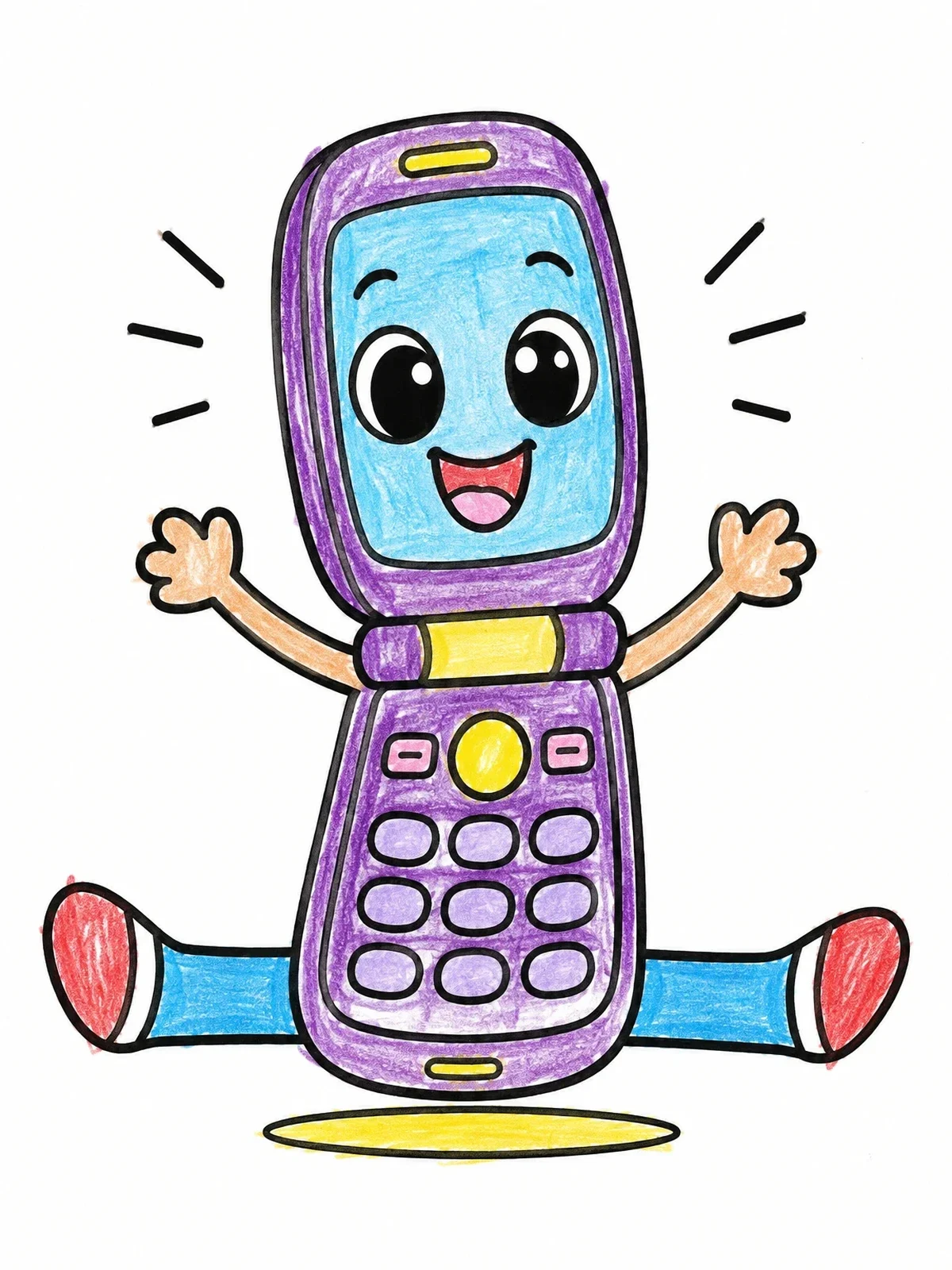 Colored example of the Happy Flip Phone Doing Splits coloring page