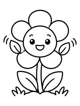 Free printable Happy Flower Blossom Waving Leaves coloring page
