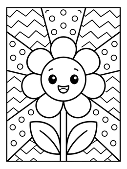 Free printable Happy Flower In Geometric Rays coloring page