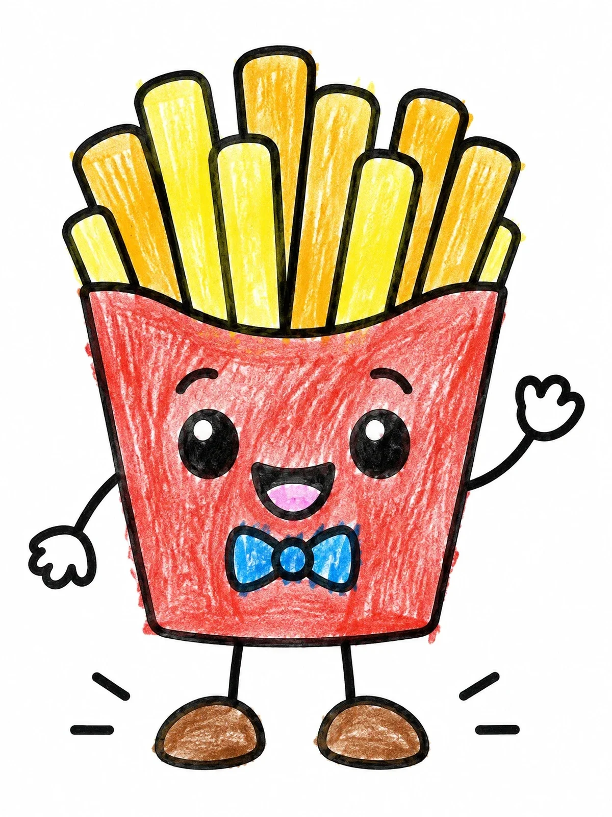 Colored example of the Happy French Fries Character coloring page