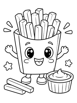 Free printable Happy French Fries With Dipping Sauce coloring page