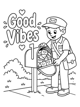 Free printable Friendly Mail Carrier With Love Letters coloring page