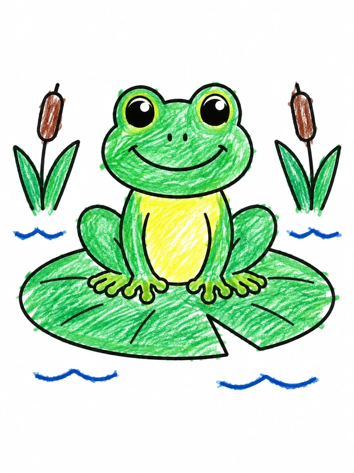 Colored example of the Happy Frog On A Lily Pad coloring page
