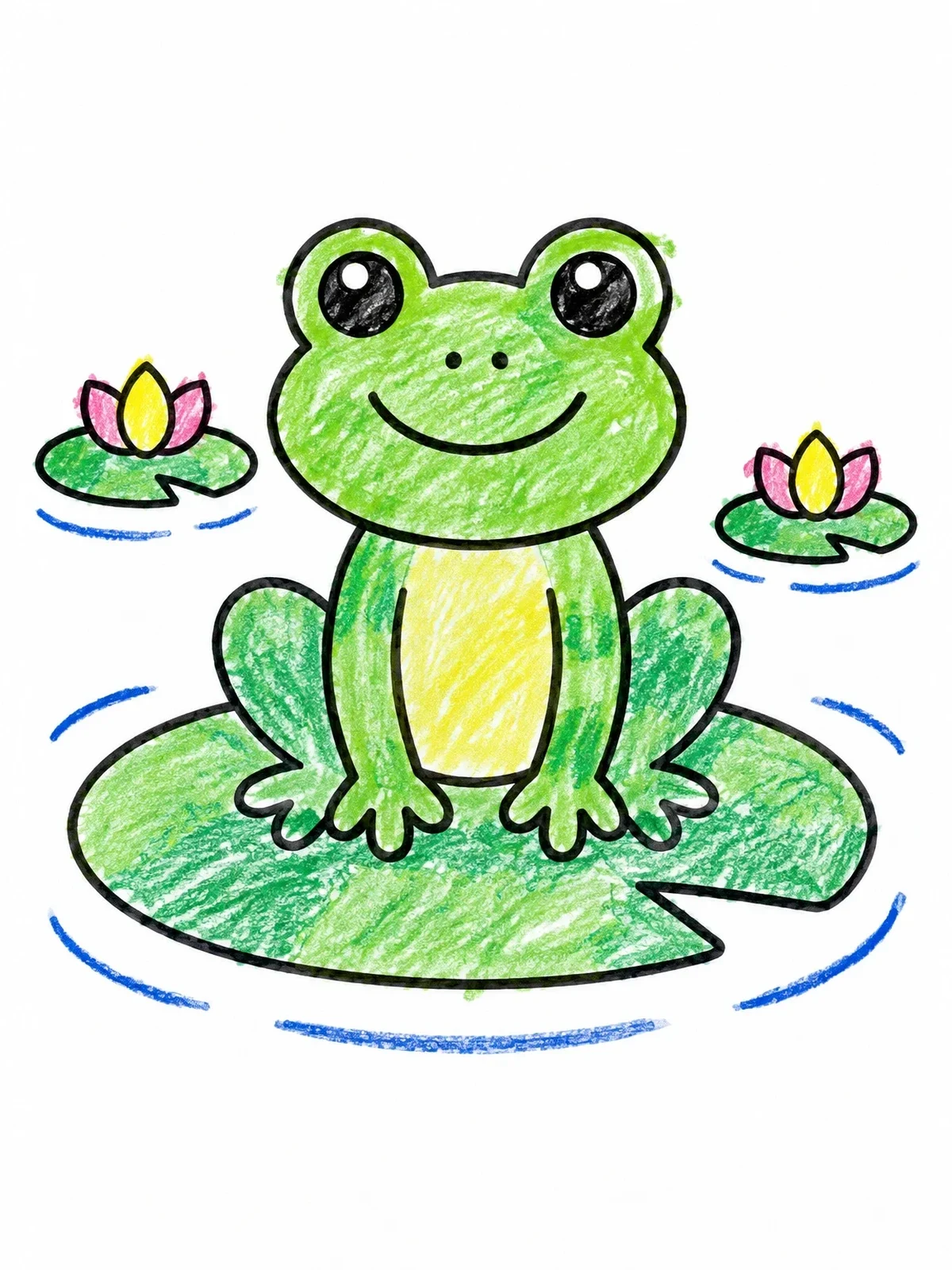 Colored example of the Happy Frog On A Lily Pad coloring page