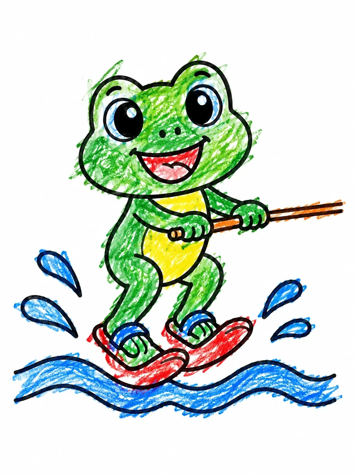 Colored example of the Happy Frog Water Skiing coloring page
